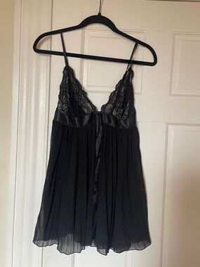 Black Lace Trim Chiffon Babydoll Nightie
